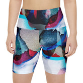 Colored Ink Blot Women's High-Waisted Yoga Shorts, Gymwear, Fitness Apparel, Summer Style, Versatile Exercise Wear