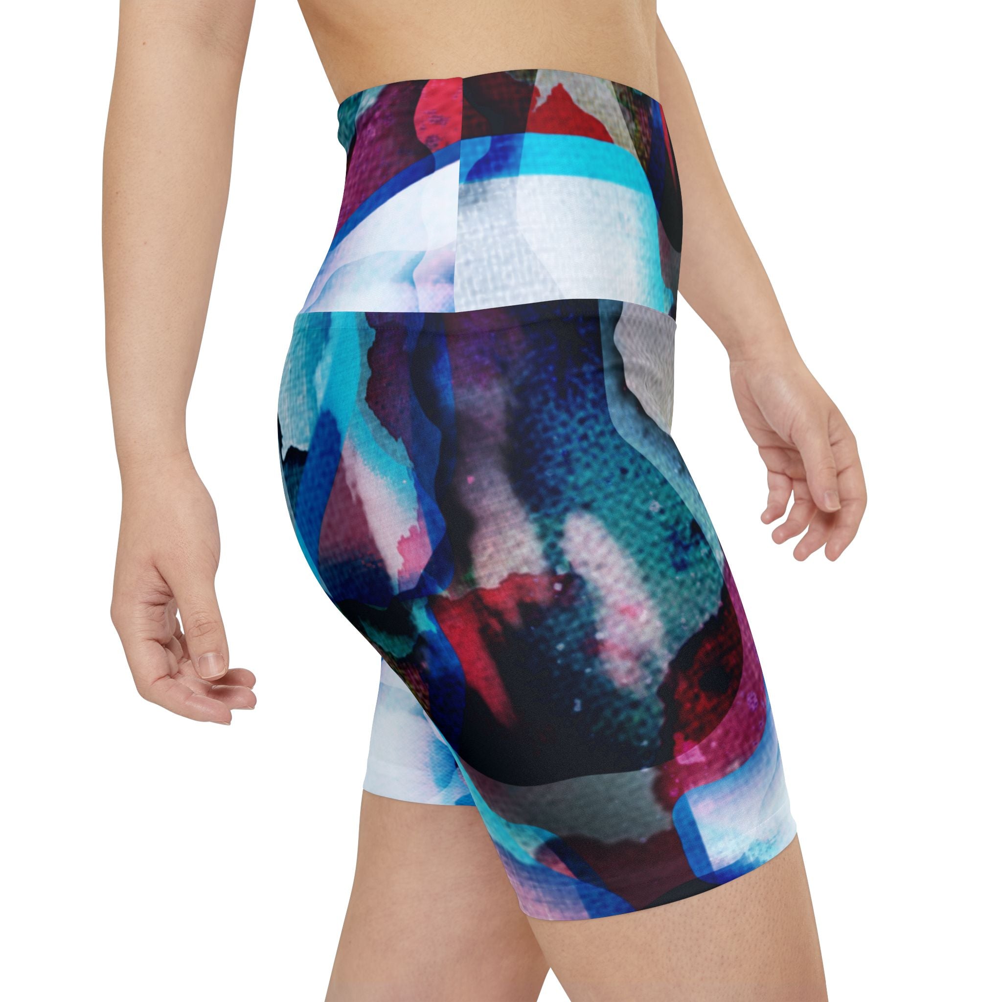 Colored Ink Blot Women's High-Waisted Yoga Shorts, Gymwear, Fitness Apparel, Summer Style, Versatile Exercise Wear
