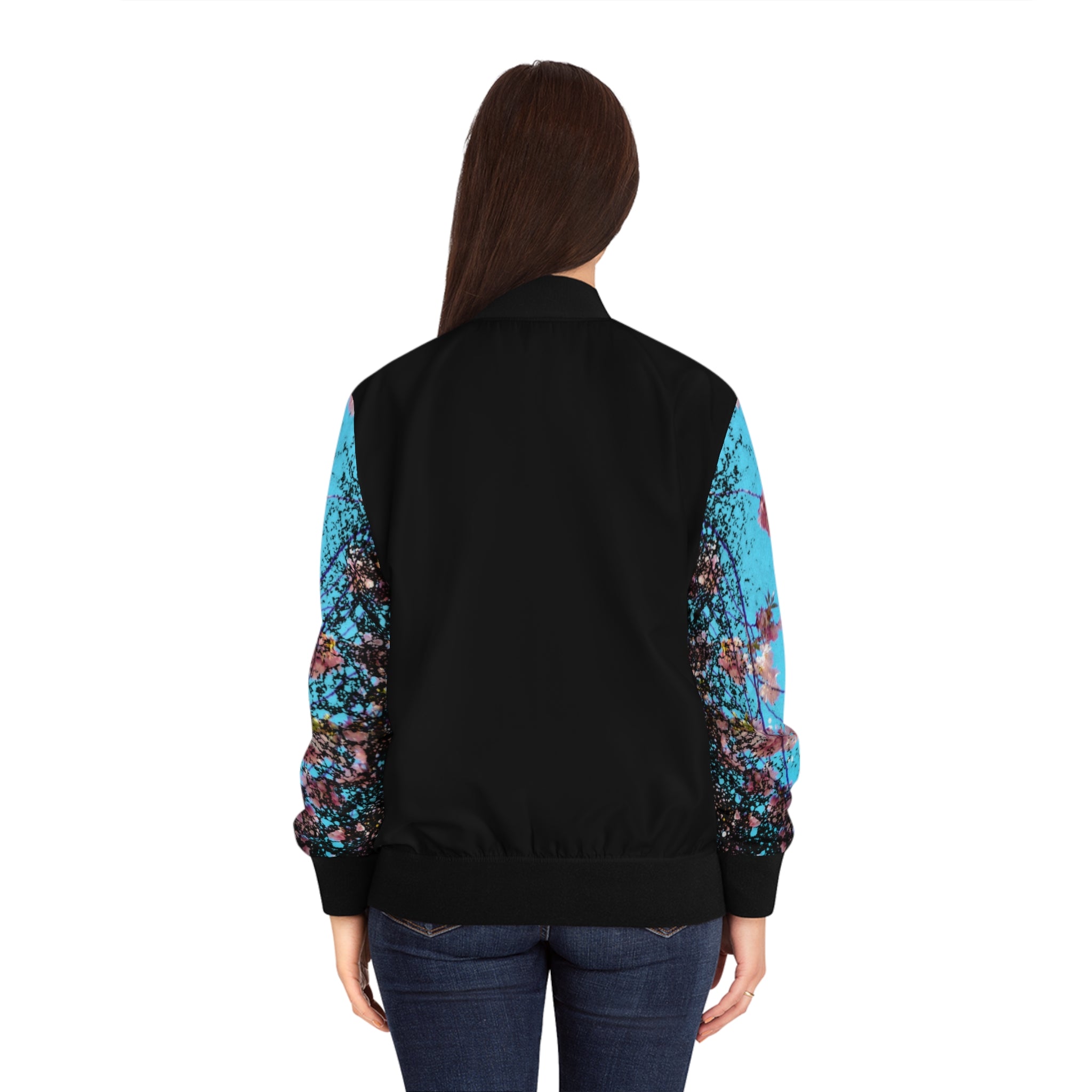 Women's Bomber Jacket (AOP), Floral Sleeve