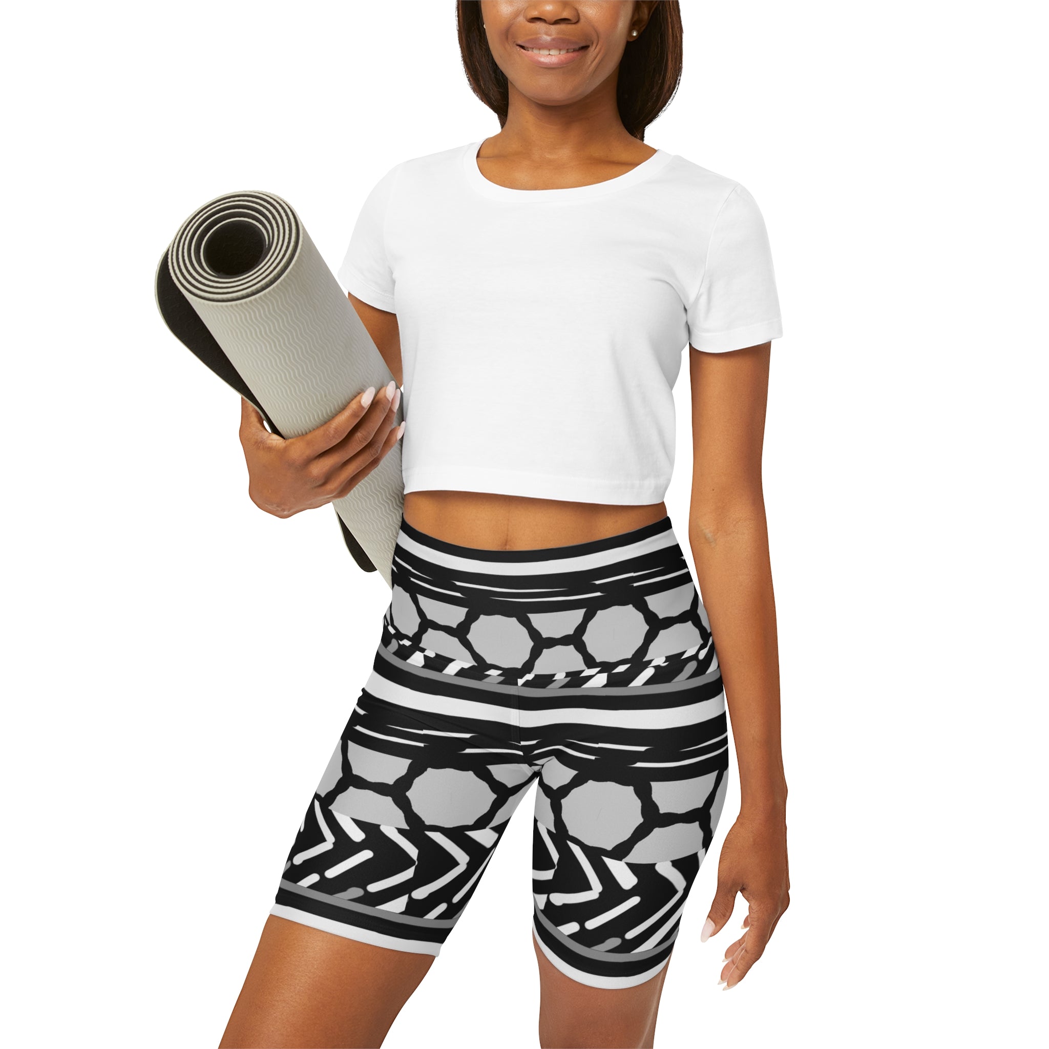 Mixed Pattern High Waisted Yoga Shorts (AOP)