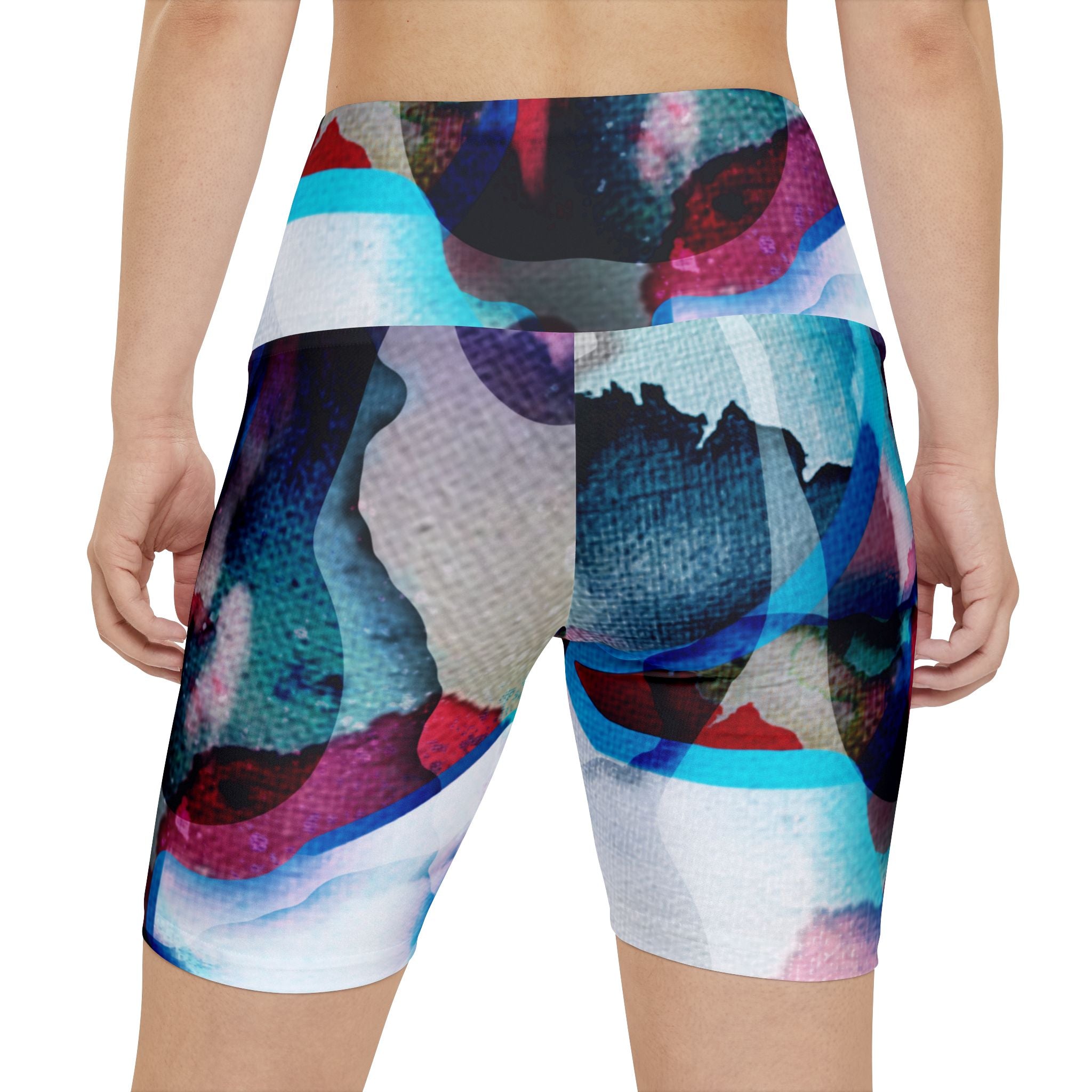 Colored Ink Blot Women's High-Waisted Yoga Shorts, Gymwear, Fitness Apparel, Summer Style, Versatile Exercise Wear
