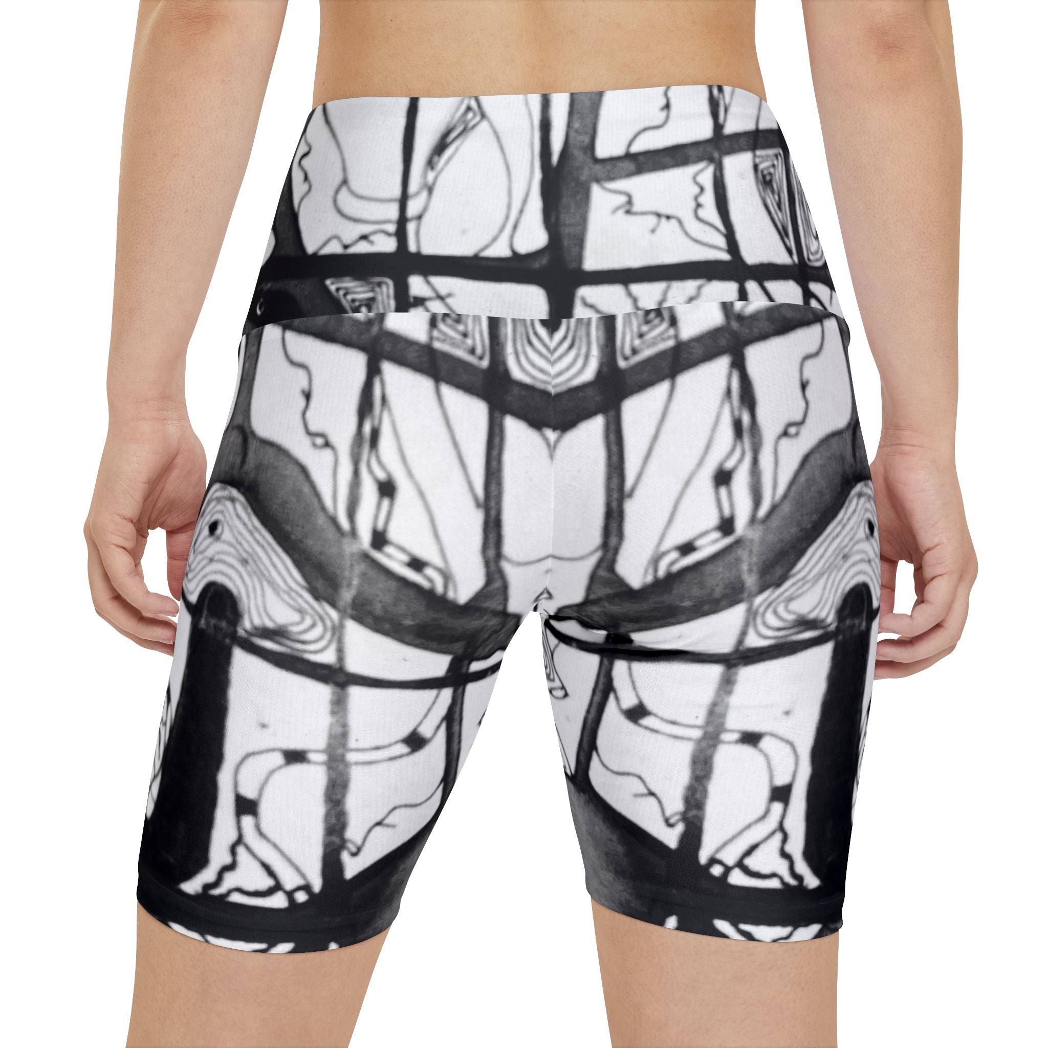 Black and White Ink Blot Women's High-Waisted Yoga Shorts, Gymwear, Fitness Apparel, Summer Style, Versatile Exercise Wear