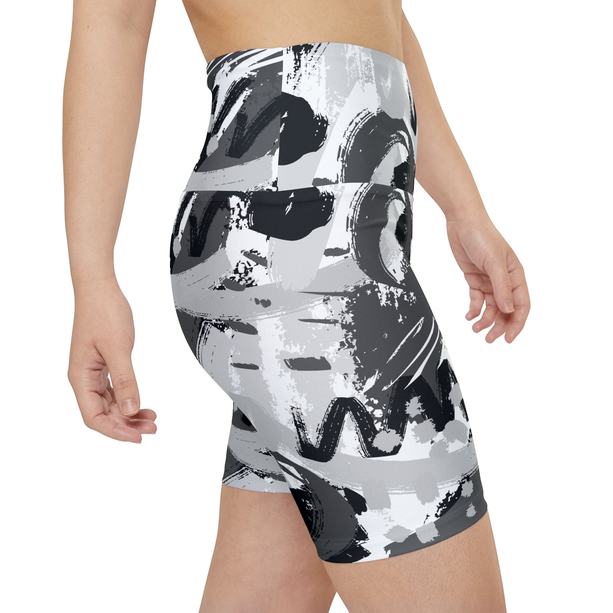 Brushstroke Women's High-Waisted Yoga Shorts, Gymwear, Fitness Apparel, Summer Style, Versatile Exercise Wear