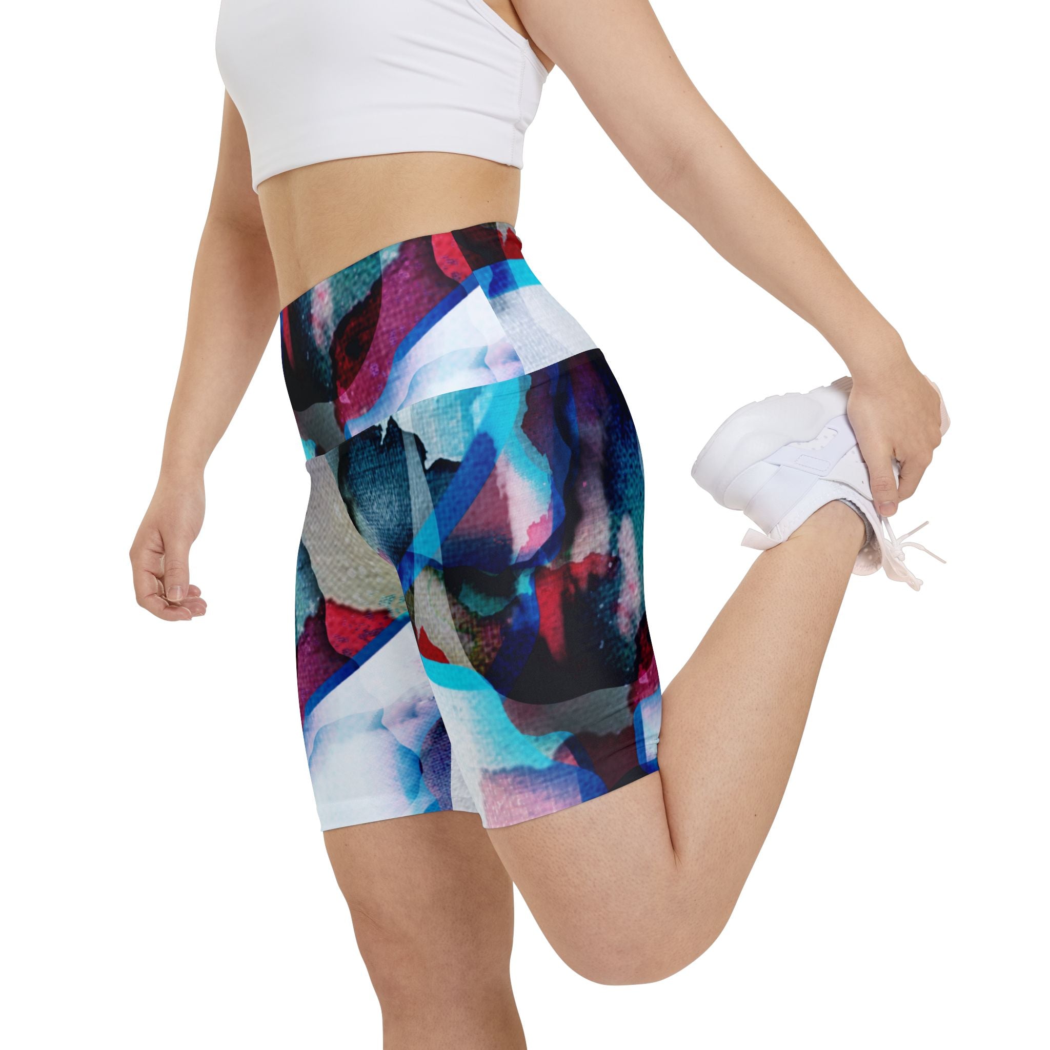 Colored Ink Blot Women's High-Waisted Yoga Shorts, Gymwear, Fitness Apparel, Summer Style, Versatile Exercise Wear