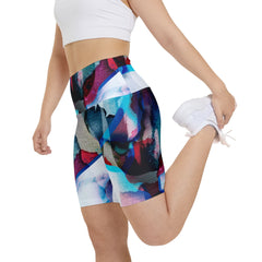 Colored Ink Blot Women's High-Waisted Yoga Shorts, Gymwear, Fitness Apparel, Summer Style, Versatile Exercise Wear