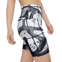 Black and White Ink Blot Women's High-Waisted Yoga Shorts, Gymwear, Fitness Apparel, Summer Style, Versatile Exercise Wear