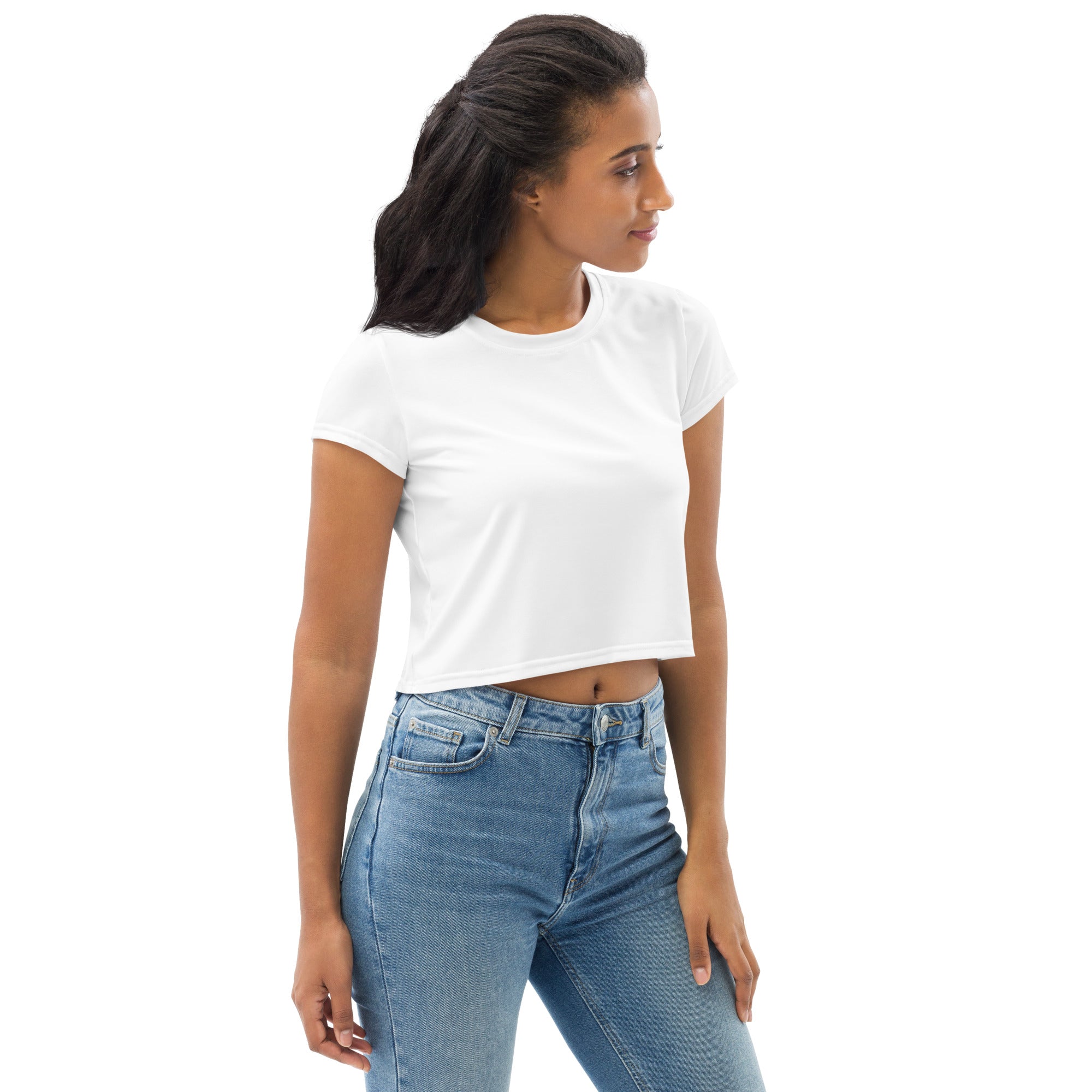 Back2Basics Women's All-Over Print Crop Tee, White