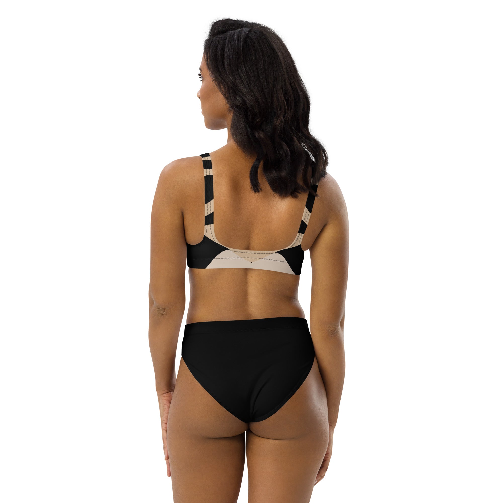 Butterfly High-waisted Bikini Set, Black, Beige, and White