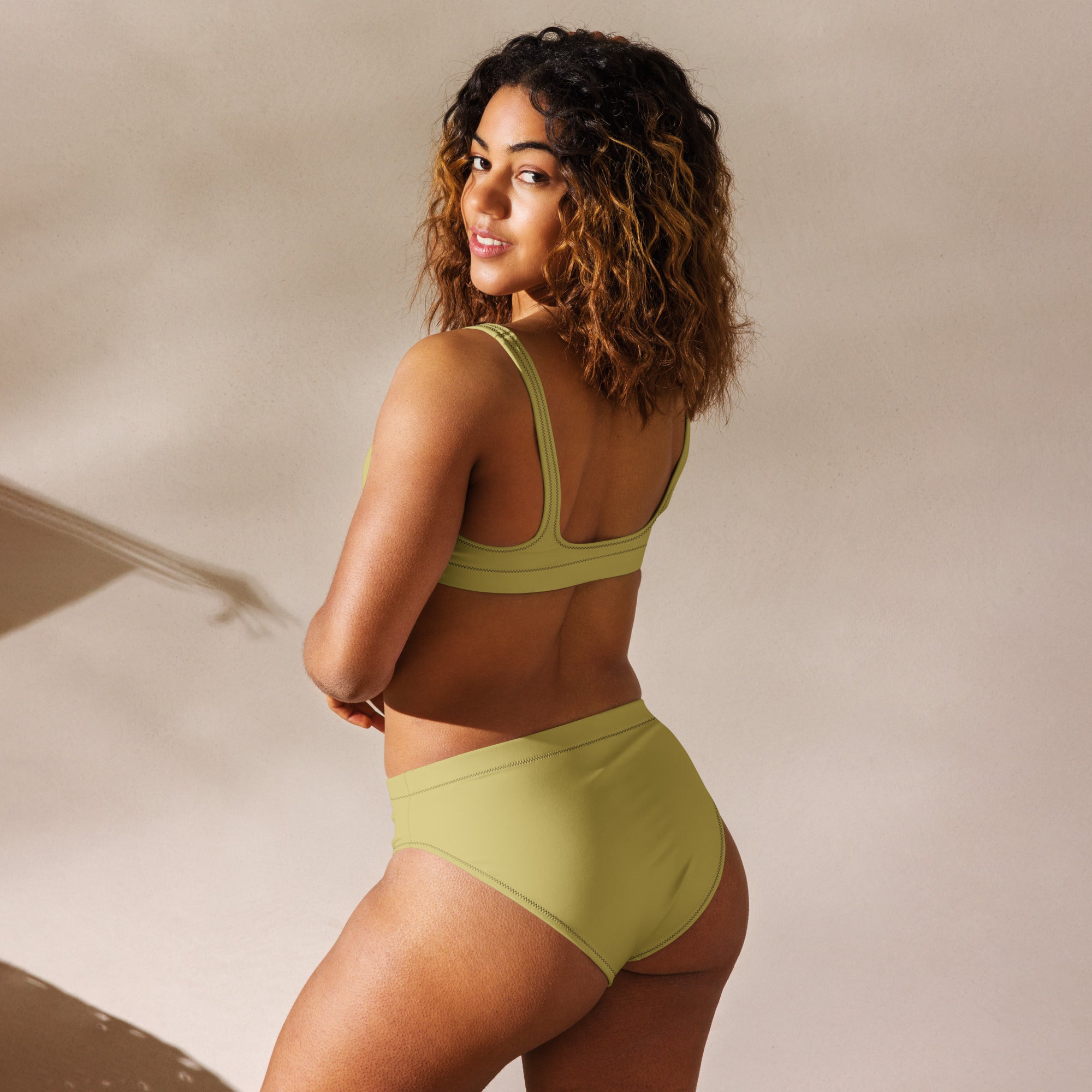 Back2Basics Mustard Green High-Waisted Bikini Set