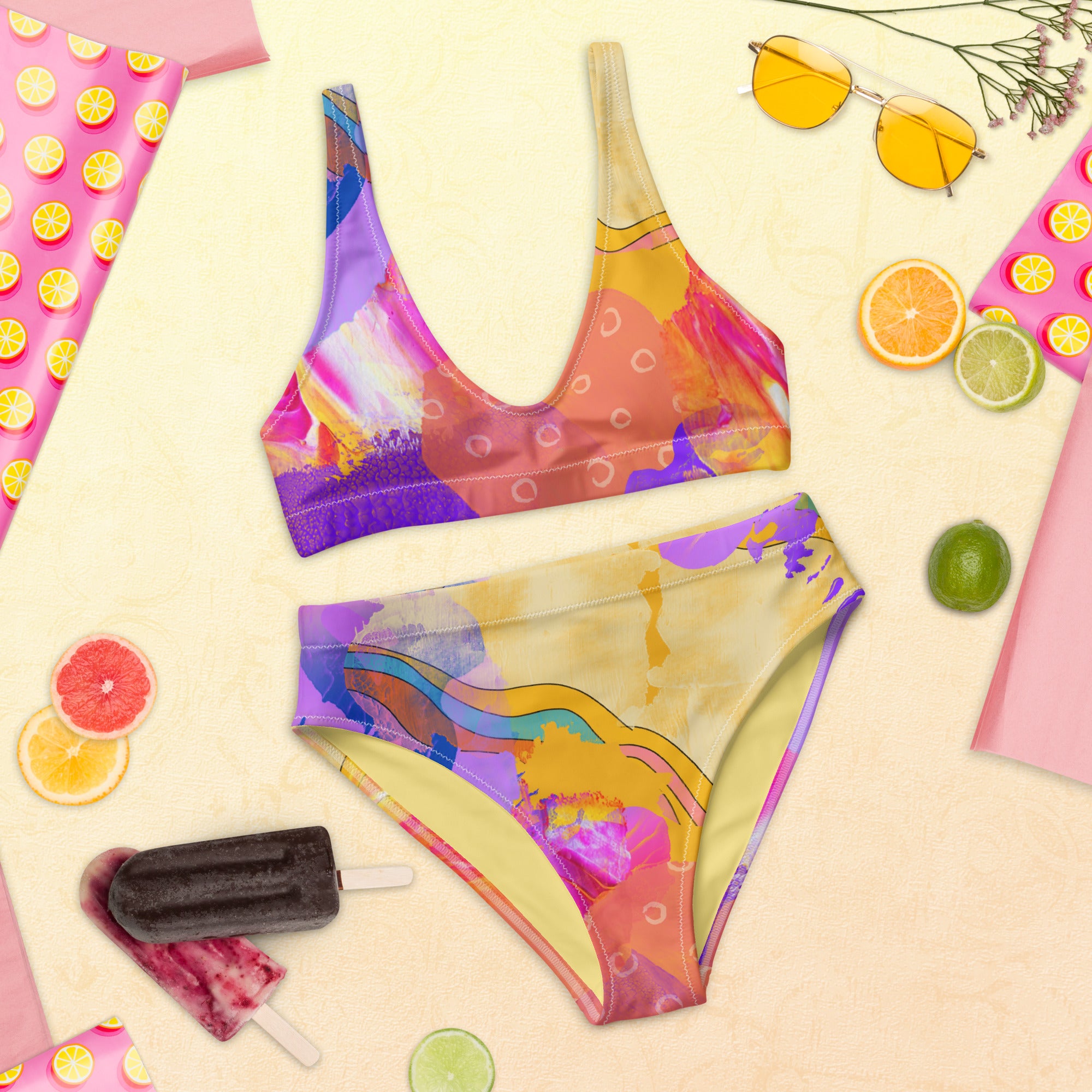 Rainbow High-waisted Bikini Set