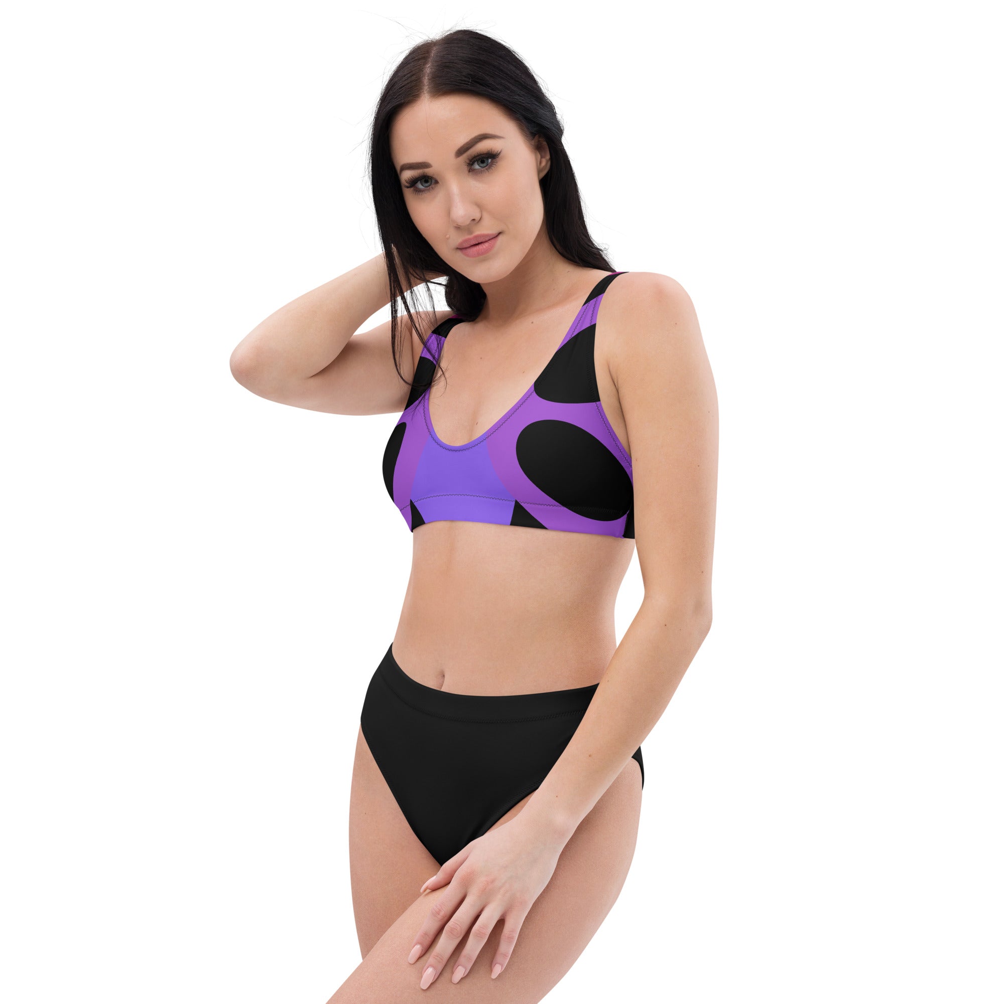 Butterfly High-Waisted Bikini Set, Purple and Black