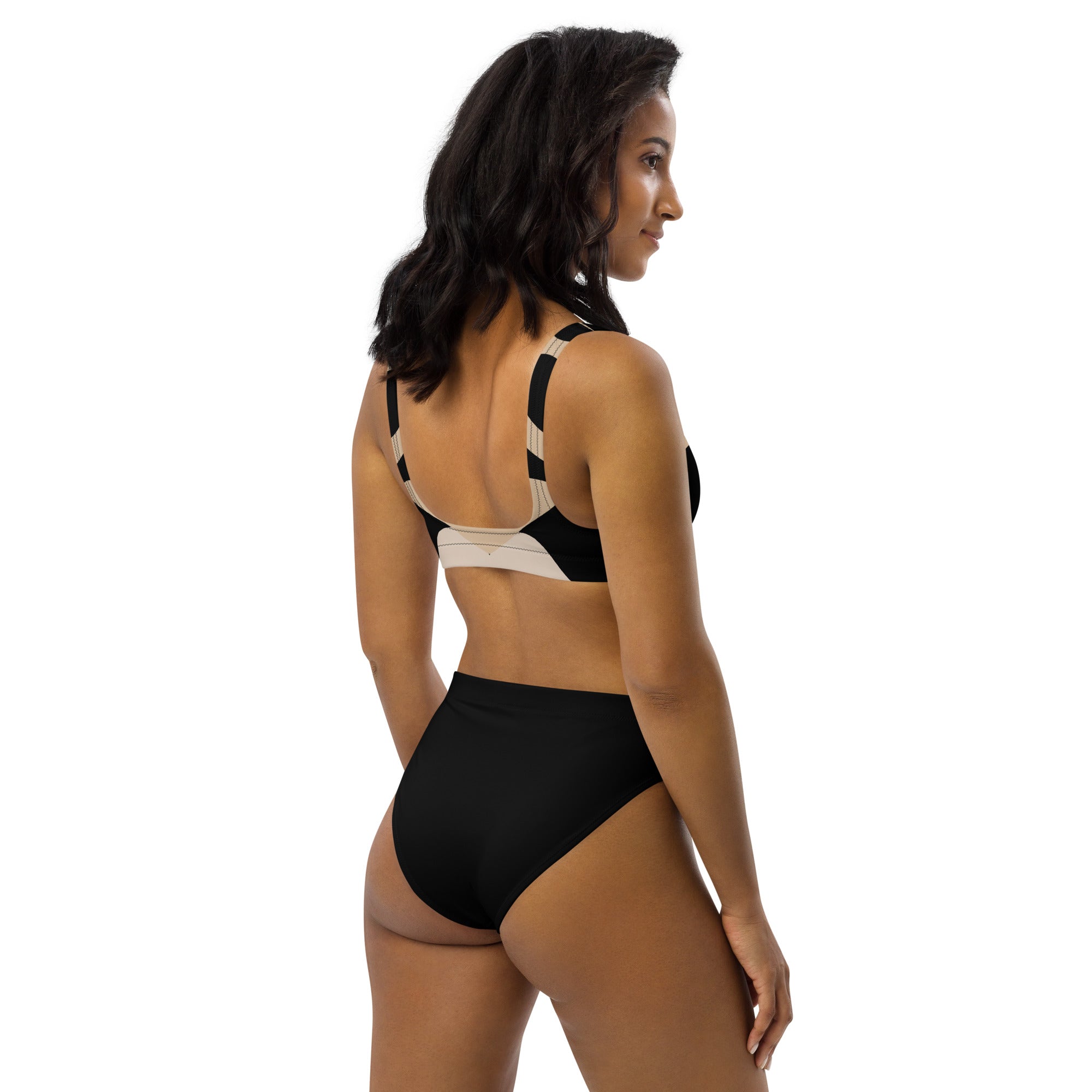 Butterfly High-waisted Bikini Set, Black, Beige, and White